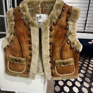 Kenzie Brown Faux Fur suede Trim Vest
